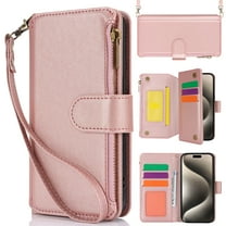 Dteck Crossbody Wallet Case for Samsung Galaxy S22 Plus RFID Blocking 7-Card Holder Soft PU Leather Magnetic Closure Shoulder Strap Zipper Pocket Phone Case Fit for Samsung Galaxy S22 Plus,Rosegold
