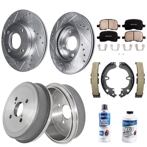 Detroit Axle - Brake Kit for 1998-2002 Toyota Corolla Chevrolet Prizm Drilled & Slotted Brake Rotors Ceramic Brakes Pads Brake Drums Brake Shoes 1999 2000 2001 Replacement