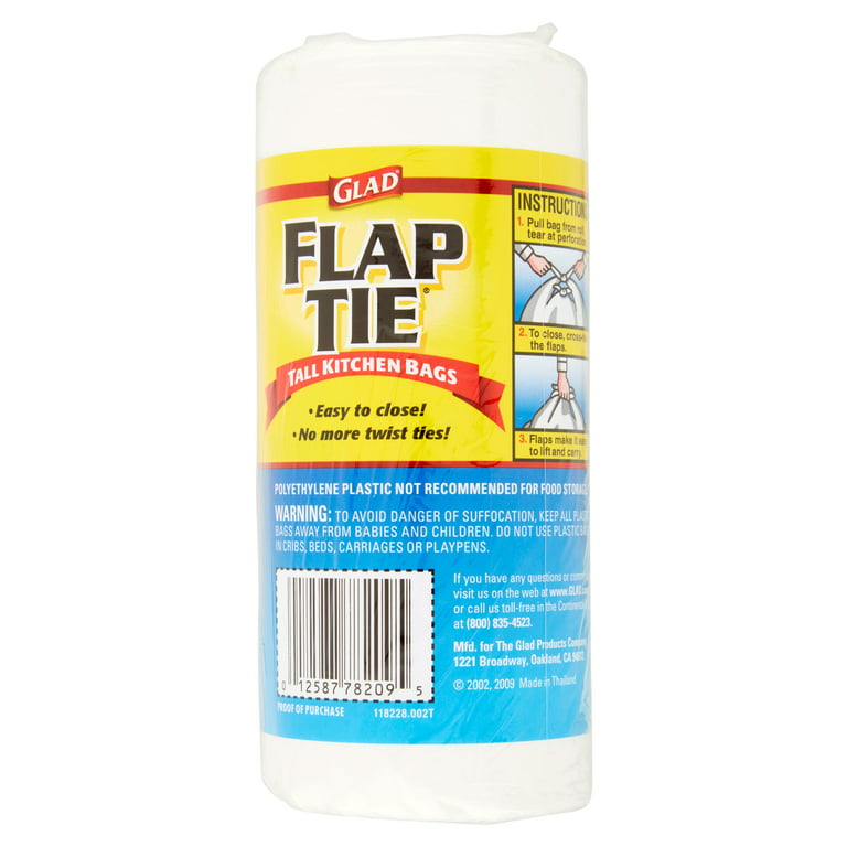 Glad Tall Kitchen Flap-Tie Trash Bags, 13 Gallon, Choose Your Count 