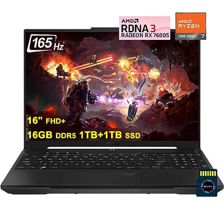 Asus TUF Gaming A16 Laptop | 16" FHD+ 165Hz 7ms | AMD 8-core Ryzen 7 7735HS (>i7-11800H)| 16GB DDR5 1TB+1TB SSD | Radeon RX7600S 8GB Graphic | Backlit USB-C USB4 Fast Charging Win11 +32GB MicroSD Card
