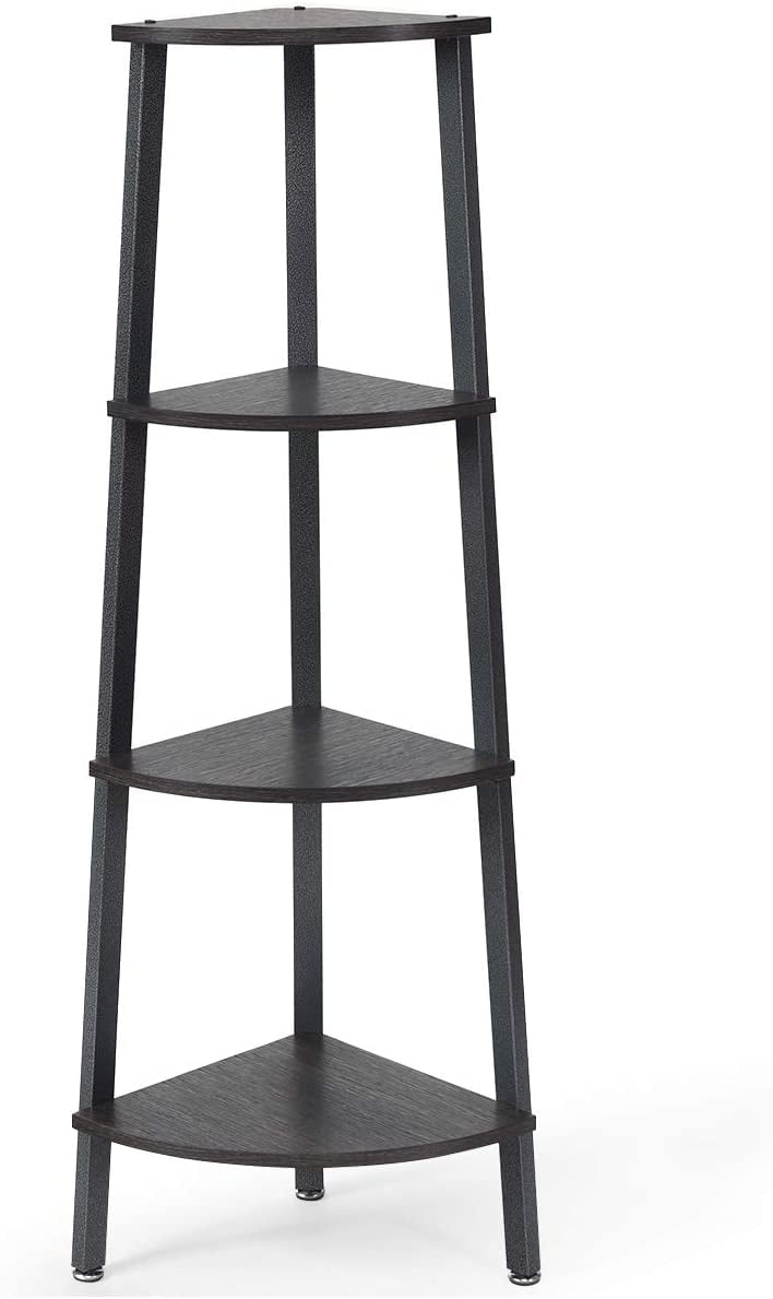 4Tier Industrial Corner Shelf, Corner Ladder Bookcase with Metal Frame