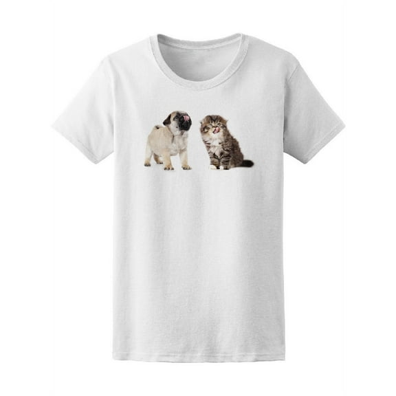 Pug & Kitten With Tongues Out Tee Women's -Image by Shutterstock