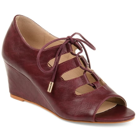 New Ladies Brown Wedge Heel - Brinley Co. Womens Faux Leather Lace-up Open-toe Wedges