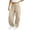 Khaki, variant on Womens Solid Color Elastic High Waist Convertible Cuff Casual Pants Spring Summer Daily Trousers with Side Pockets Beige S
