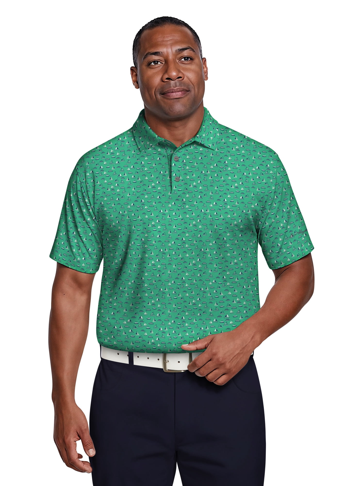 Ben Hogan Men's & Big Men's Performance Boat Print Short Sleeve Polo Shirt, up to 5XL
