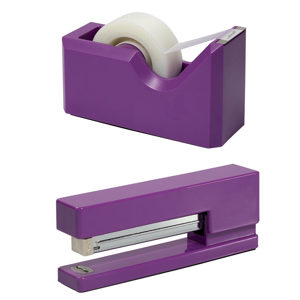 JAM Paper Office & Desk Set, Purple, 1 Stapler & 1 Tape Dispenser, 2 Pack