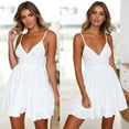 thumbnail image 3 of Womens V-Neck Spaghetti Strap Bowknot Backless Sleeveless Lace Mini Swing Skater Dress, 3 of 5