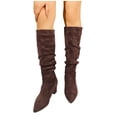 thumbnail image 2 of Purcolt Mid-Calf Boots for Women Vintage Trendy Faux Suede Pointed Toe Block Heel Booties Comfort Casual Non-Slip Pull-on Western Cowgirl Boots for Club Concert Trave, 2 of 9