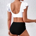 thumbnail image 4 of Women's Pleated Slim Fit V-Neck Color Block Ruffled Two-Piece Swimsuit White S, 4 of 8
