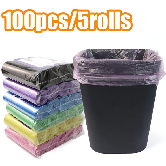 CCOCC 2026 New 5 Rolls/100Pcs Strong Bags Colorful Clear Garbage Bags,Bathroom Can Bin Liners,Small Bags for Home Office Kitchen for Trash, Recycling, Storage, Multicolor-17.7" X 19.7"