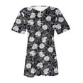 thumbnail image 4 of Wycnly Womens Blouses and Tops Dressy Smocked Swing Single Breasted Pullover Tunic Tshirts 2024 Summer V-Neck Short Sleeve Floral Print Casual Blouses Black s, 4 of 5