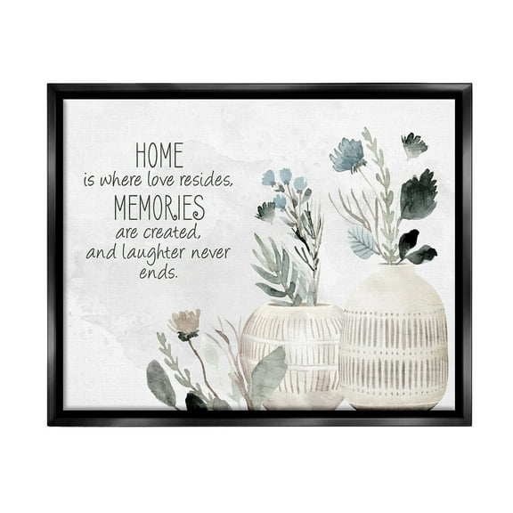 Stupell Industries Floral Where Love Resides Inspirational Painting Black Floater Framed Canvas Art Print Wall Art, 21 x 17