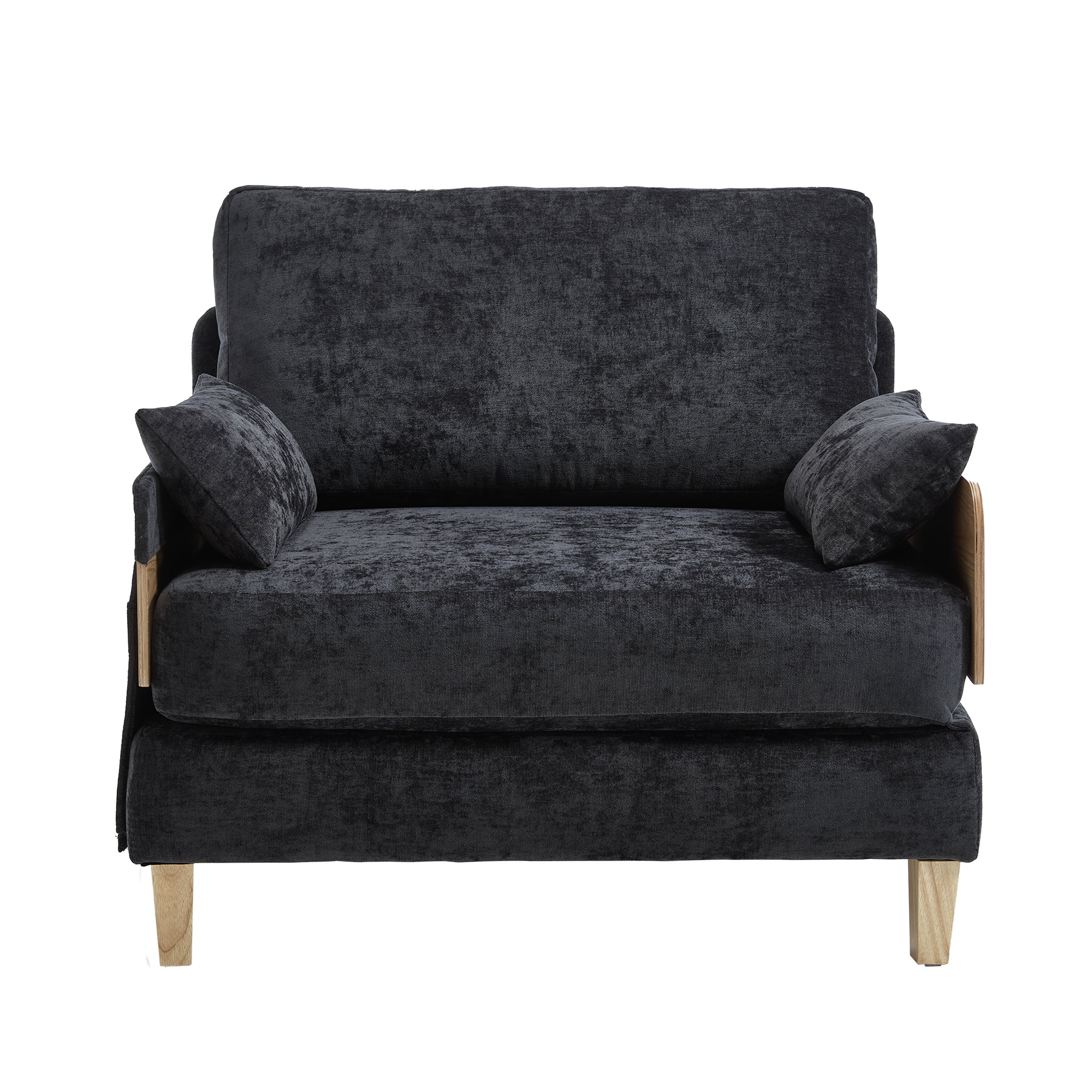 MOONMISS Chenille Upholstered 3-in-1 Convertible Sleeper Foldable Sofa Bed Recliner Chair with 3 Pillows-Black