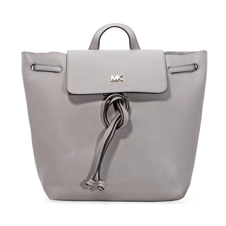 Pearl Gray Leather - Michael Kors Junie Medium Pebbled Leather Backpack- Pearl Grey