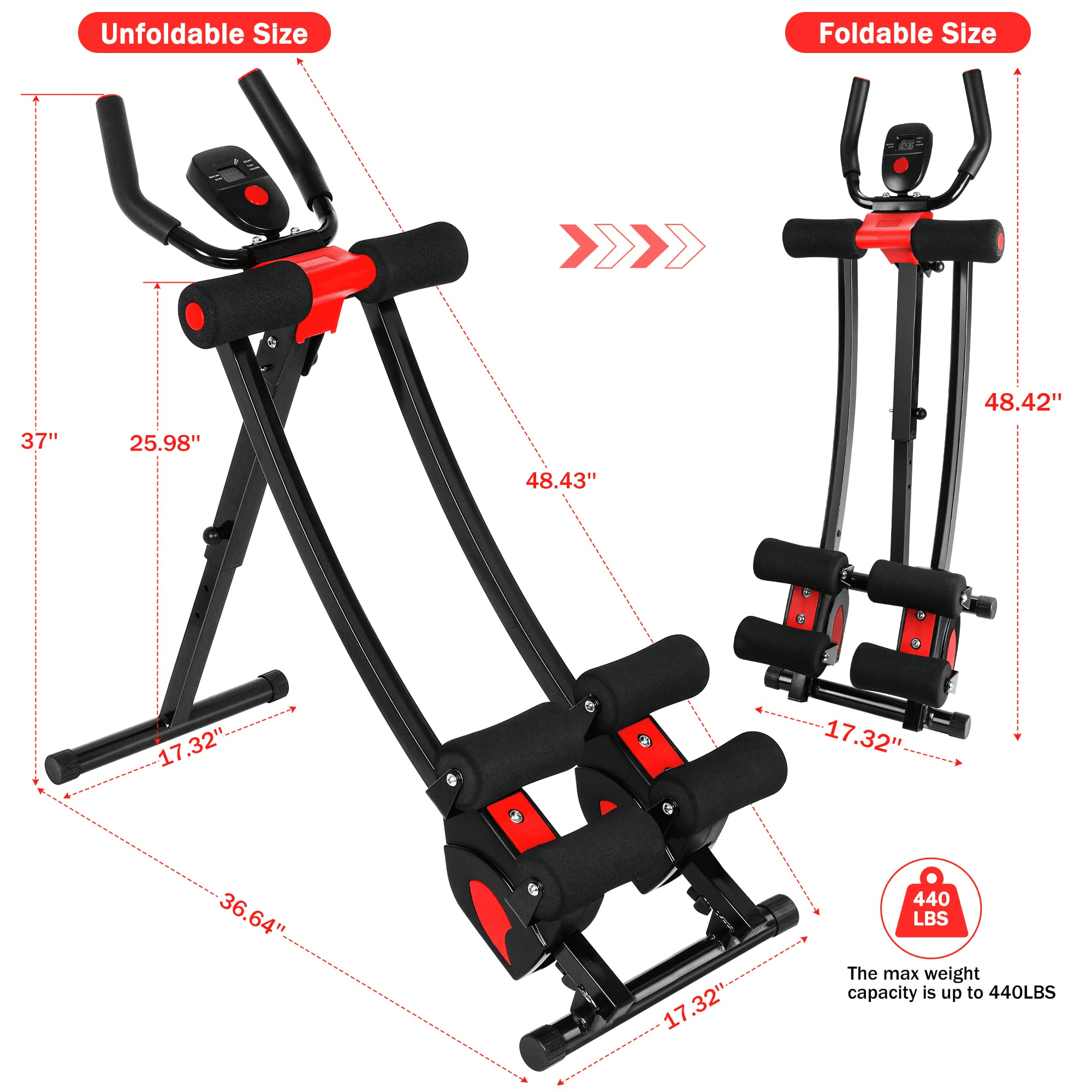 GIKPAL Ab Machine Ab Workout Equipment for Home Gym Foldable Core & Abdominal Trainer Women Exercise Fitness Equipment with LCD Display 440lbs Weight Capacity 