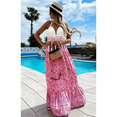 

Women s Summer Sexy Floral Skirt Lady Hand Hook Floral Bra Neck Dress