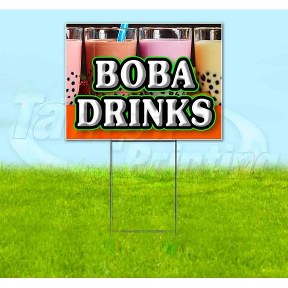 Boba Drinks (18" x 24") Yard Sign, Includes Metal Step Stake