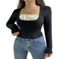 thumbnail image 4 of Chemises pour Femmes Manches Longues Col Carré Tops d'Automne, 4 of 9