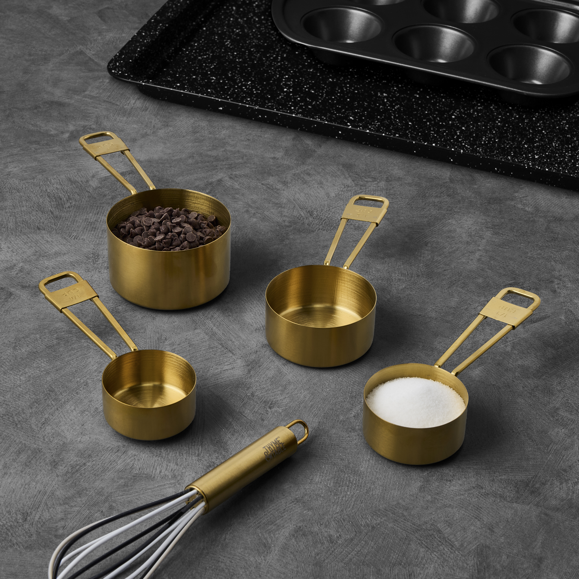 Thyme & Table 4-Piece Gold Stainless Steel Measuring Cup Set photo 6