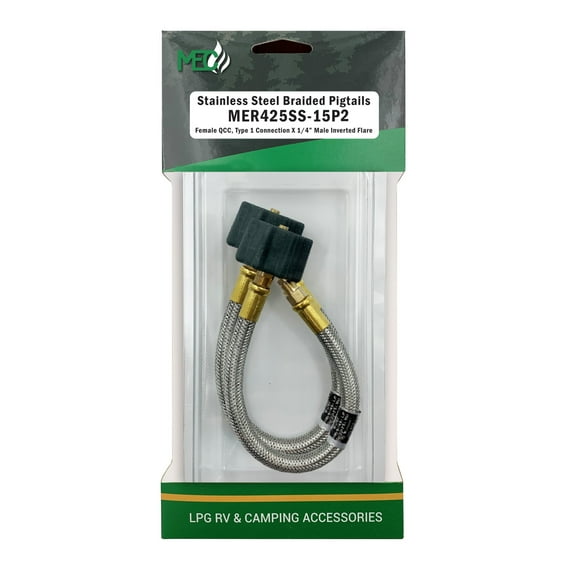 Marshall Excelsior MER425SS-15P2 Thermo Pigtail, 1/4" Inverted Flare X QCC with Braided Stainless Steel Hose - 15", Pack of 2