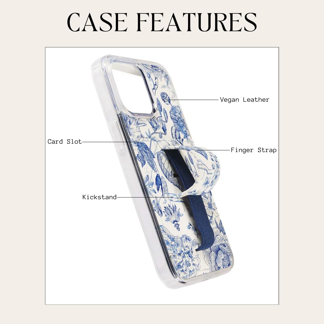 Walli Cases for iPhone 15 Pro Case Aesthetic Wallet Phone Case Card Holder, Securely Holds up to 2 Cards - Cute, Trendy Phone Cover for Women, fits iPhone 15 Pro, with Kickstand & Finger Strap