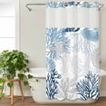 thumbnail image 3 of Blue Beige Coastal No Hook Shower Curtain with Snap in Liner, Waterproof Fabric Shower Curtains, Grey Navy Blue Coral Starfish Nautical Shower Curtain Set Top See Through for Bathroom 36"x72", 3 of 8