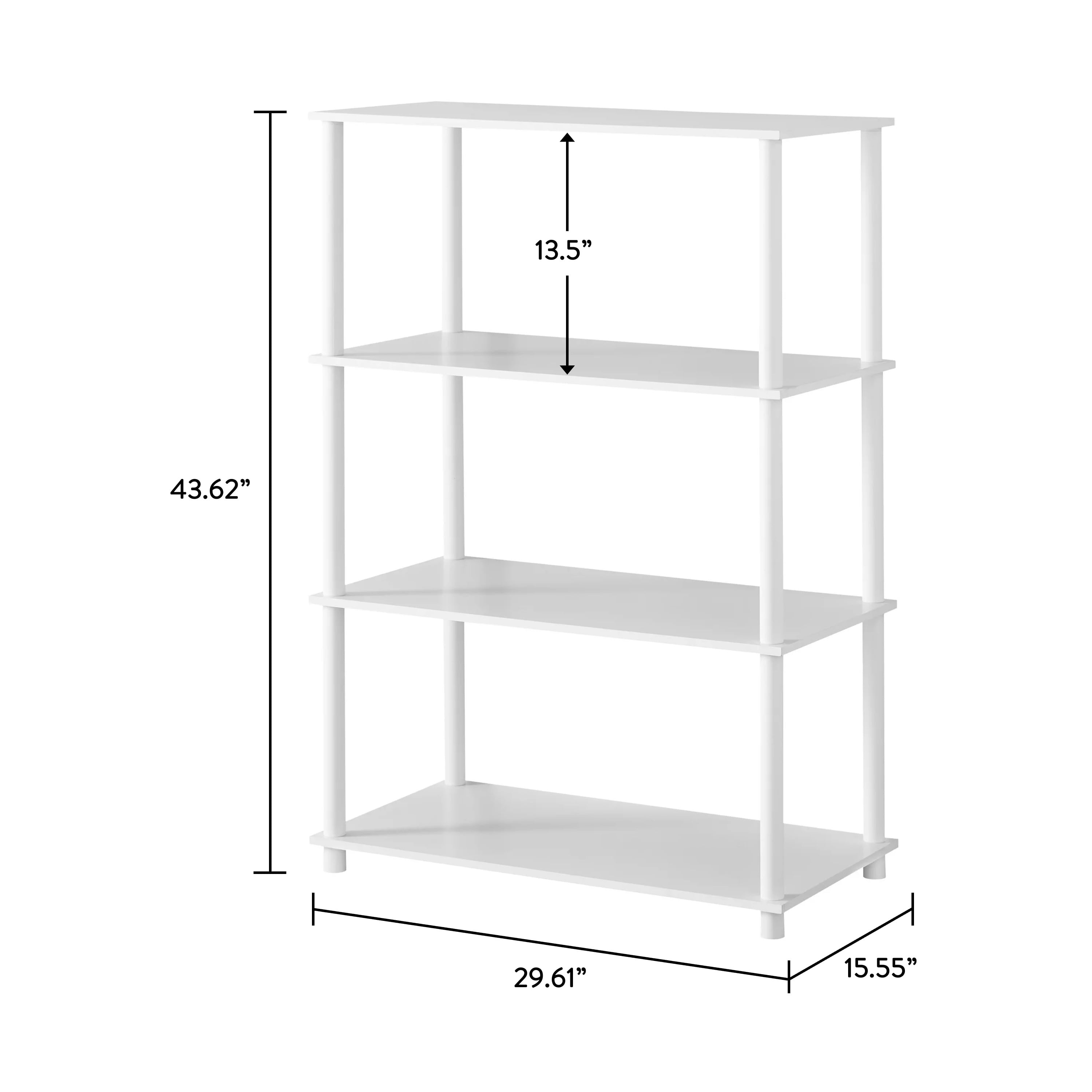 Mainstays No Tools 4-Shelf Bookcase, White