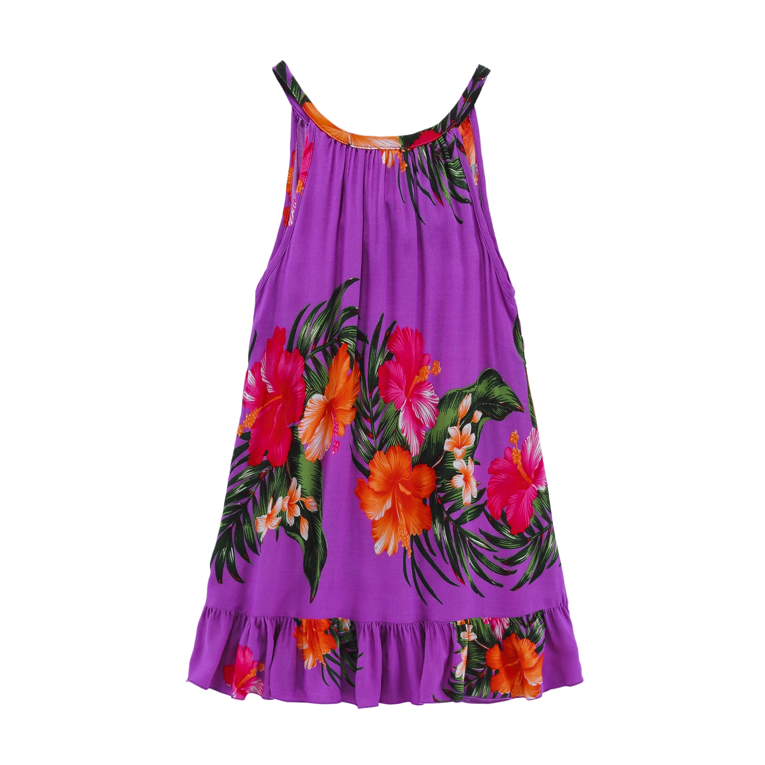 Girl Round Neck Hawaiian Luau Dress in Purple Floral 2T - Walmart.com