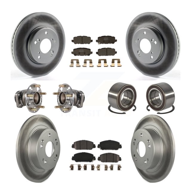 Transit Auto Roulements de Moyeu de Roue avant Arrière avec Rotors de Frein à Disque Enduits et Kit de Tampons Semi-Métalliques (10 Pcs) pour Voiture 2016-2022 Honda HR-V FWD - Côté Gauche Droit (Conducteur Passager) KBB-130515