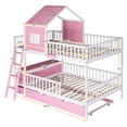 thumbnail image 3 of House Bunk Beds Twin over Twin/ Full over Full Size with Safety Guardrail, Pine Wood Frame with Storage Box and Drawer, Solid Wood Bunk Bed with Twin Size Trundle(Pink,Full over Full), 3 of 8