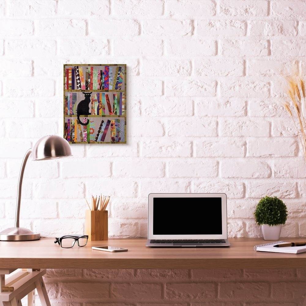 Stupell Industries Bookcase Cat Collage Modern Design Canvas Wall Art by Artpoptart