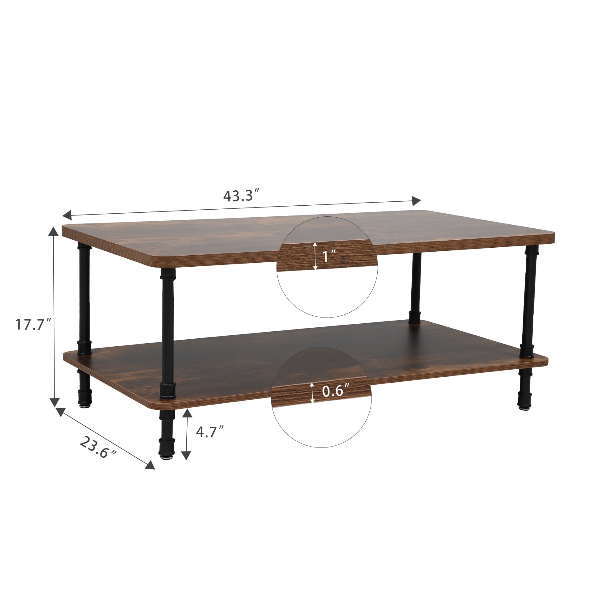 Lowestbest Modern Industrial Style Metal Frame Wooden Rectangular Wood Grain Coffee Table, Two-Story Side Table with Storage Shelf-Retro Color, Brown Lowestbest Modern Industrial Style Metal Frame Wooden Rectangular Wood Grain Coffee Table, Two-Story Side Table with Storage Shelf-Retro Color, Brown