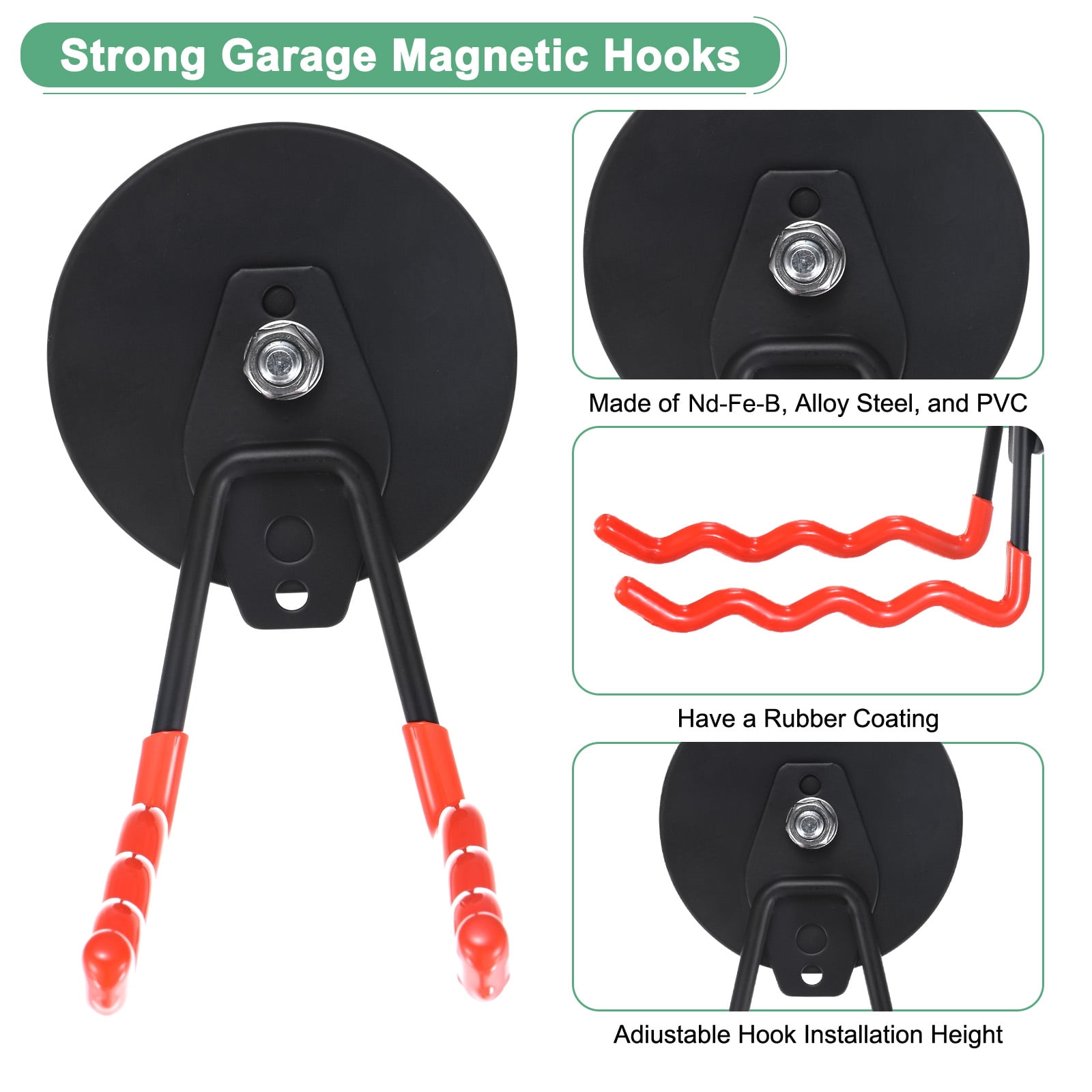 Uxcell 2-Pack Strong Garage Magnetic Hooks, Magnetic Wave Hooks with Anti-Slip Coating [Orange]