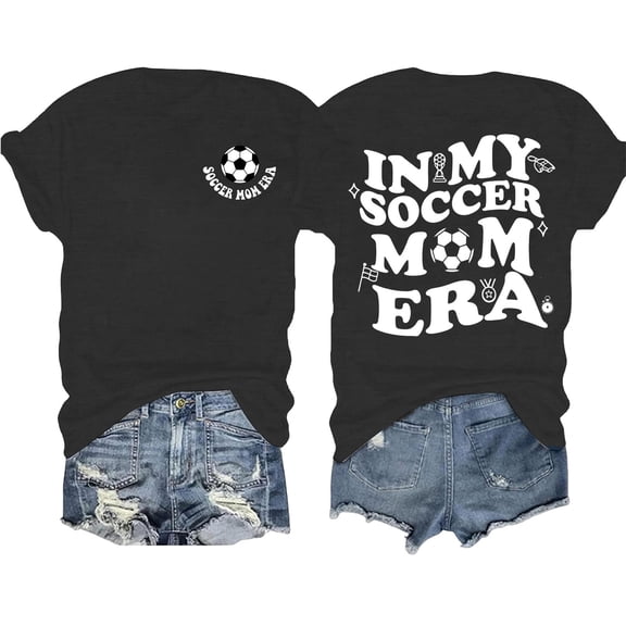 Trendfront Womens Soccer Mom Era T-Shirts Crewneck Short Sleeve Loose Fit Athletic Letter Print Tee Soccer Game Day Retro Summer Outfits