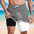 thumbnail image 4 of TKKCS Mens Graphic Swim Trunks With Compression Liner- Summer Lightweight Casual Elastic Drawstring Waist Quick Dry Vacation Beach Board Shorts With Pockets Gray Size XL, 4 of 8