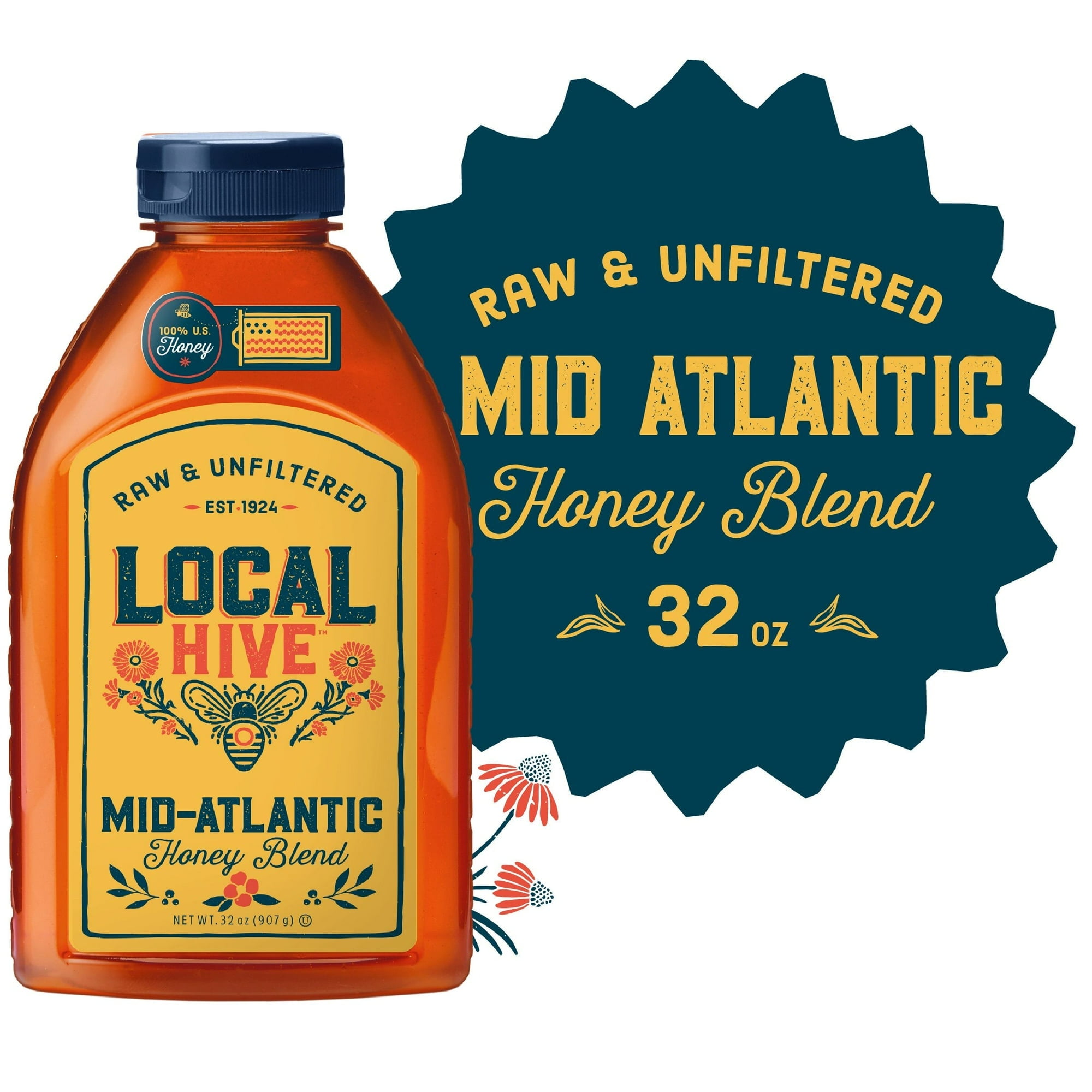 Local Hive, Raw & Unfiltered, 100% U.S. Mid-Atlantic Honey Blend, 32oz Bottle