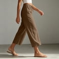 thumbnail image 6 of BLVB Cotton Linen Capri Pants for Women Casual Summer Drawstring Elastic High Waist Capris Wide Leg Cropped Trousers with Pockets, 6 of 9