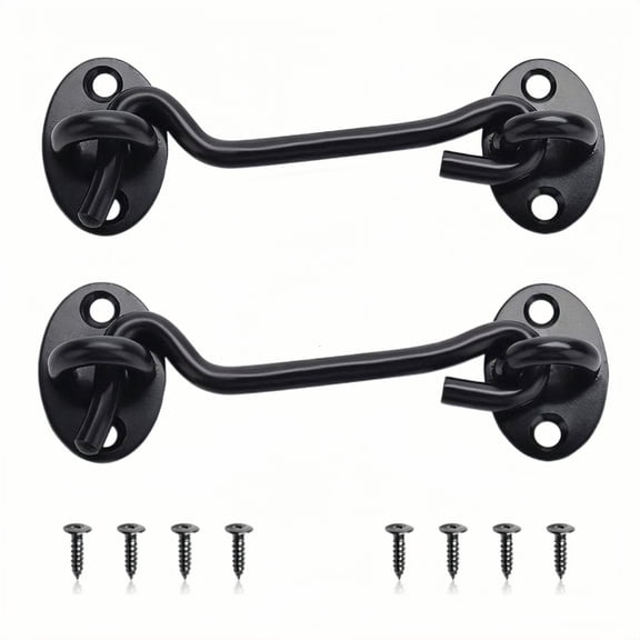 2 Pcs Hook and Eye Door Latch, 4" Barn Door Latch Hook Stainless Steel Door Lock, Gate Latch Lock for Door, Window, Wooden Fence,Garage Door (Black)