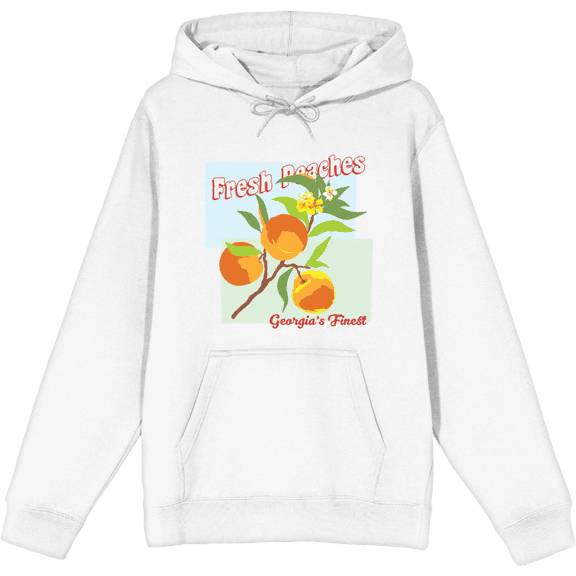 Natural World Fresh Peaches Long Sleeve Adult Hooded Sweatshirt-Medium-White
