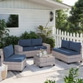 thumbnail image 4 of Sweecci 6 Piece Outdoor Patio Furniture Set, Ergonomic Wicker Patio Sectional Sofa with Stable Feet, 4" Cushions Conversation Set with Wood Table for Backyard Garden Deck,Navy Blue, 4 of 7