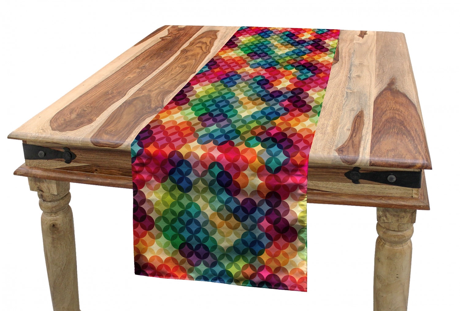 Abstract Table Runner, Colorful Intertwined Circles Pattern Vintage ...