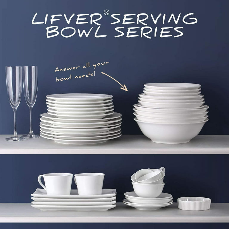 White Large Soup Bowls for Eating Set of 6 - Square 36oz Deep Ceramic Salad Cereal Bowl, 7 inch Porcelain Serving Bowls for Kitchen Ramen Rice, Dishwa