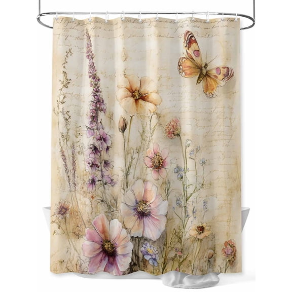Fsddascl Vintage Spring Floral Shower Curtain Set - 72" x 78" Washable Bathtub Curtain with 12 Hooks, Farmhouse Flowers Summer Botanical Retro Waterproof Fabric Stall Shower Curtains for Bathroom