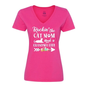 Inktastic Rockin' the Cat Mom and Grandma Life Women's V-Neck T-Shirt