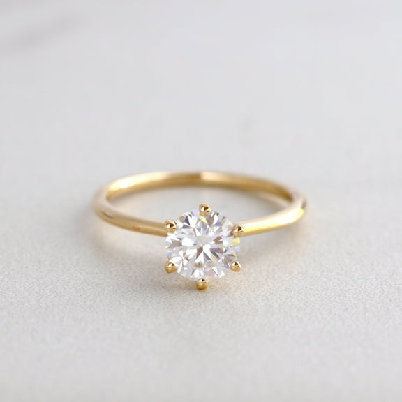 Classic Round Cut Diamond Solitaire Ring - 6 Prong Promise Ring - 14k Yellow Gold Plated Size 5