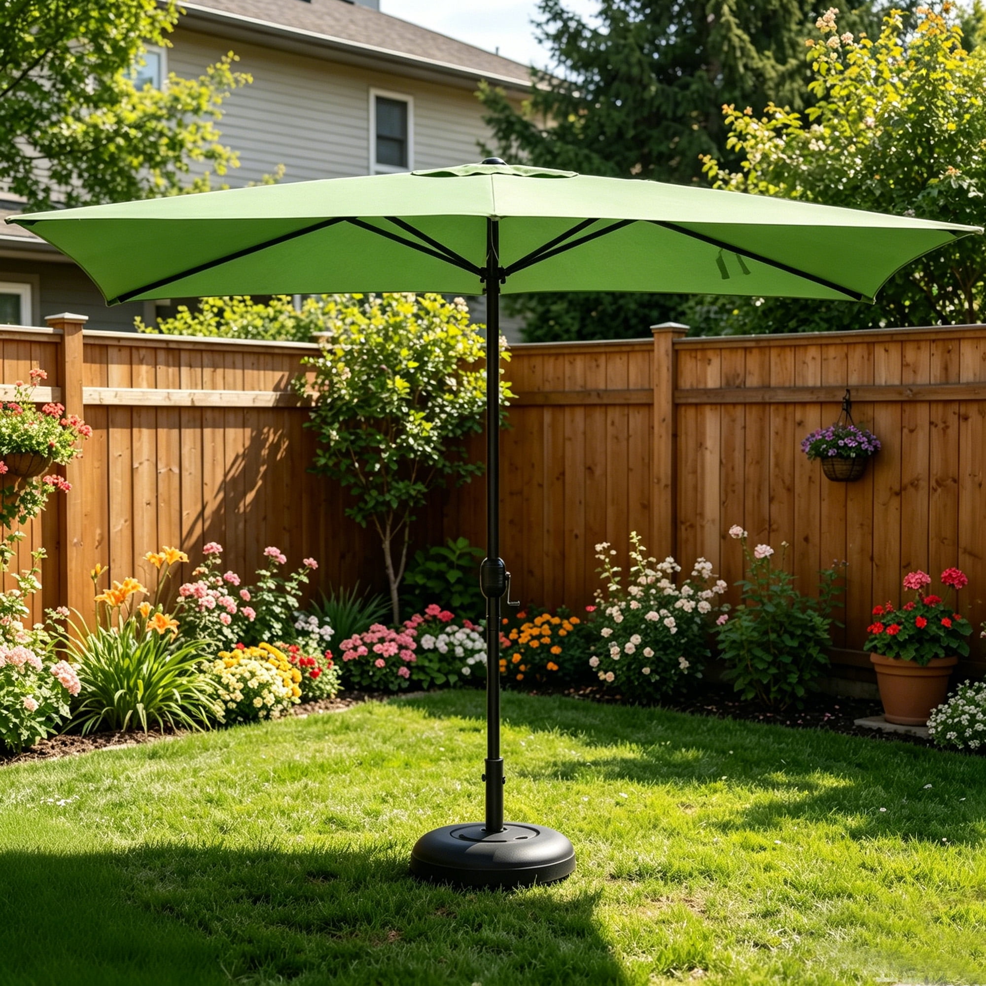 Kool 10x6.5ft Rectangular Patio Umbrella with Crank Handle, Outdoor Market Umbrella with 6 Sturdy Umbrella Ribs, Waterproof, Green