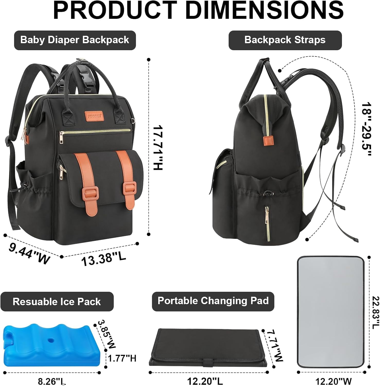 Diaper Bag Backpack with Insulated Cooler & Ice Pack, Large Waterproof Baby Travel Bag for Moms and Dads, Baby Tote Bag Includes Changing Pad, Stroller Straps , Pacifier Case