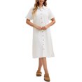 thumbnail image 2 of Vestido de camisa de mezclilla para mujer INSPIRE CHIC, de manga corta, con botones, casual, midi, blanco, talla S, 2 of 6