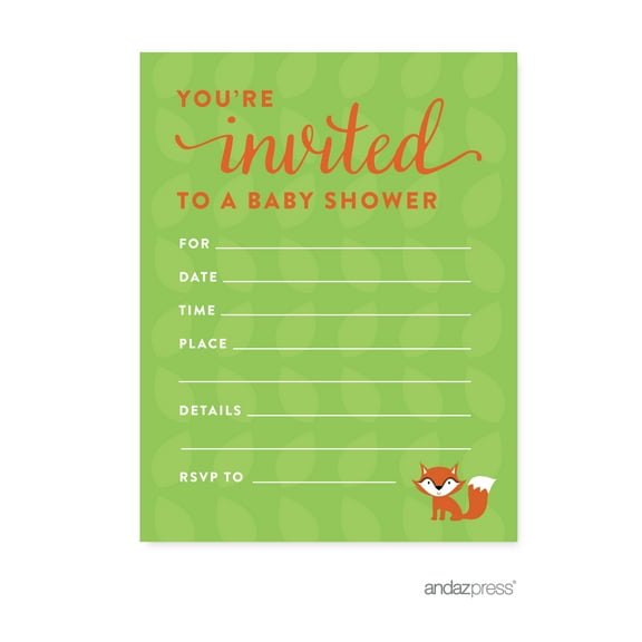Woodland Animals Baby Shower Blank Invitations, 20-Pack