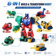 Dimoarch Magnetic Dinosaur Transforming Robot Toys for Boys Girls Age 3 4 5 6 7 8, 6-in-1 Dino Construction Trucks for Kids, Magnetic Car Toys, STEM Educational Building Toys Birthday Gift